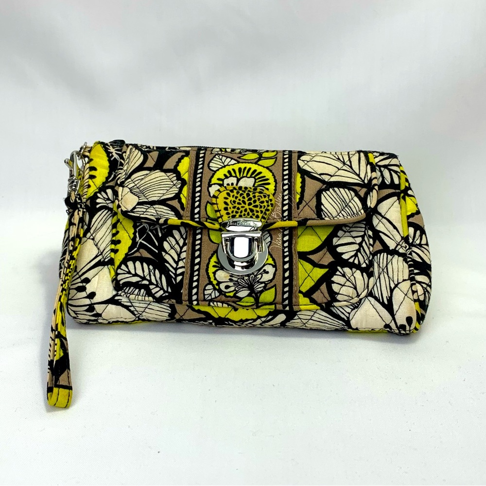 Vera Bradley Citron Pushlock Wristlet Bag with Wrist‎ Strap MINT Yellow Gray